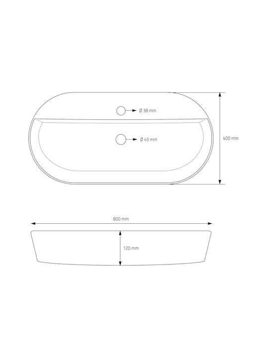 ML-Design Επικαθήμενος Νιπτήρας Κεραμικός 80x40x12cm Λευκός