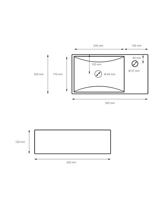 ML-Design Επικαθήμενος Νιπτήρας Κεραμικός 35.5x20.5x12.5cm Μαύρος