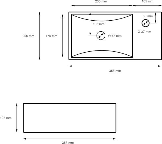 ML-Design Επικαθήμενος Νιπτήρας Κεραμικός 35.5x20.5x12.5cm Μαύρος