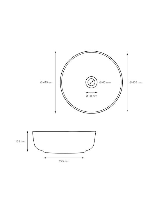 ML-Design Επικαθήμενος Νιπτήρας Κεραμικός 41.5x41.5x13.5cm Μαύρος