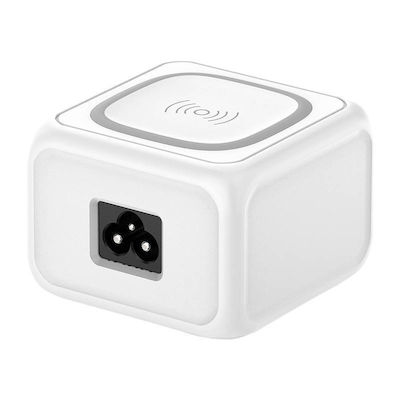 Budi Drahtloses Ladegerät (Qi Pad) mit 2 USB-A Anschlüsse und USB-C Anschluss 18W Stromlieferung / Schnellaufladung 3.0 Weißs (317TE)