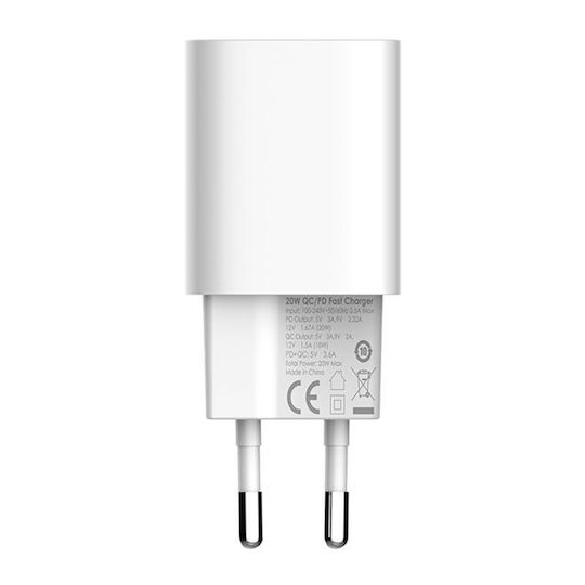 Ldnio Φορτιστής με Θύρα USB-A και Θύρα USB-C και Καλώδιο USB-C - Lightning 20W Power Delivery Λευκός (A2318C)