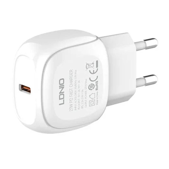 Ldnio Φορτιστής με Θύρα USB-C και Καλώδιο Lightning 27W Λευκός (A1206C)