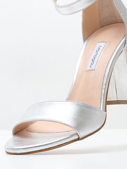 Mortoglou Leather Women's Sandals with Ankle Strap Silver