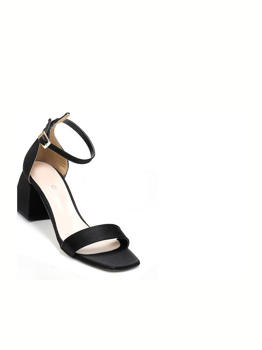 Beatris Fabric Women's Sandals with Ankle Strap Black