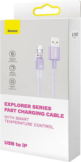Baseus Explorer Плетена USB-A към Lightning кабел Лилав 1м (CATS010005)
