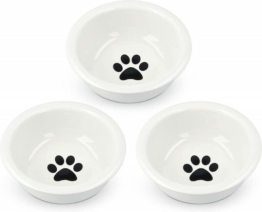 Navaris Cat Bowls Set 3 Ceramic Bowl Food & Water for Dog & Cat with Base 3x 320ml 13.7cm in White Color