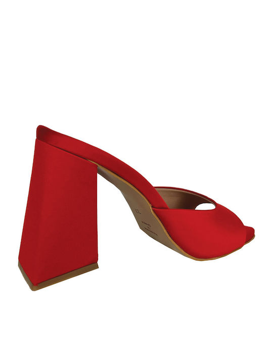 Mules with Chunky High Heel in Orange Color