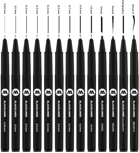 Molotow Schwarz Designmarker 0,05 mm Set mit 13 Stück