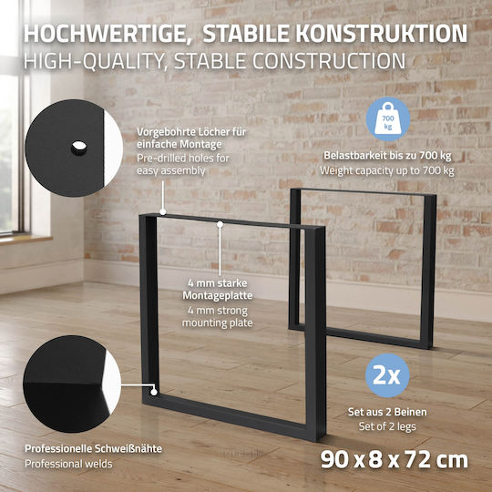ECD Germany Picior De Mobilier Din Lemn 2 Bucăți Potrivit Pentru Masă / Măsuță / Birou 90x72cm Negru