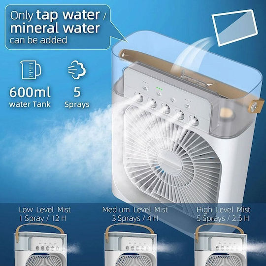 Мини Климатик Mini 845 Вентилатор USB С Вода И Осветление 10W Бял