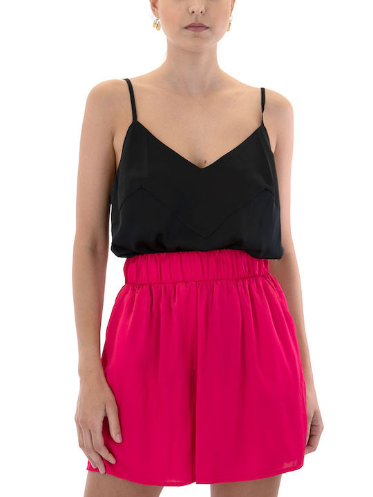 MY T Women's Summer Blouse with Straps & V Neckline Black