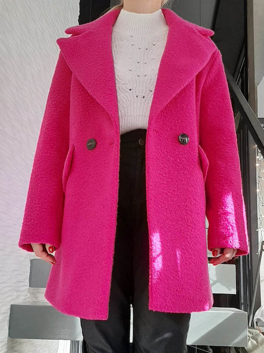 MY T Women's Short Half Coat with Buttons Pink
