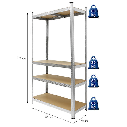 ECD Germany Dexion Shelf 80x40x160cm With 4 Shelves Total Load Capacity 320kg