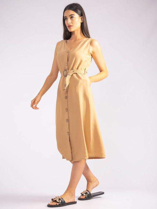 The Lady Summer Midi Shirt Dress Dress Beige