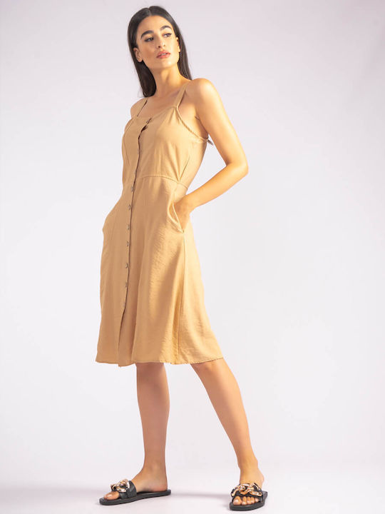 The Lady Summer Midi Shirt Dress Dress Beige