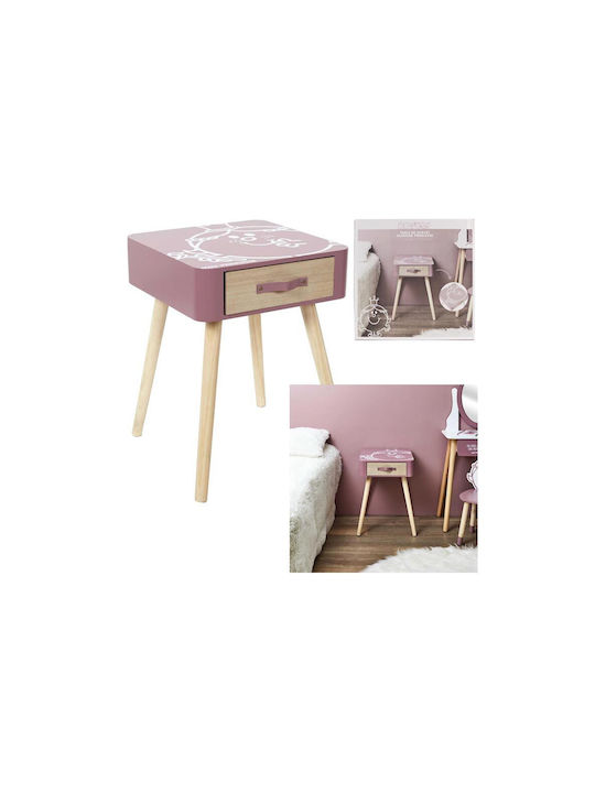 Wooden Kids Bedside Table Pink 35x35x48cm