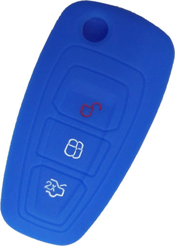 Silicone Car Key Cover Case with 3 Buttons for Ford Blue