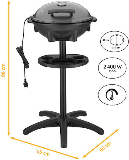 First Austria Fa53504 Electric Grill With Legs 2400W Grate Lid And Adjustable Thermostat 44x33.5cm