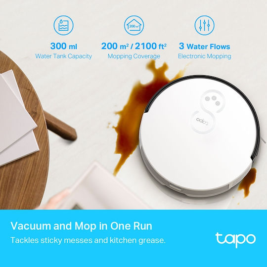 TP-LINK RV10 Σκούπα Ρομπότ με Αυτονομία έως 180min και Κάλυψη Χώρου έως 200τ.μ. Λευκή