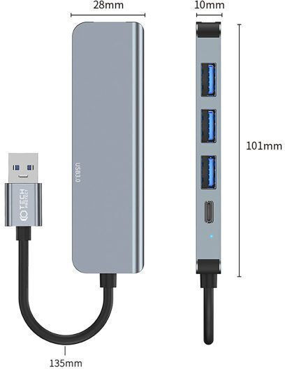 Tech-Protect V0 Hub 5 Θυρών USB 2.0 με σύνδεση USB-A Γκρι