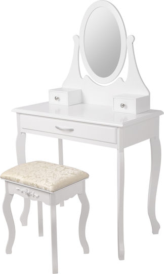 Bodenstehende Schminktisch Schlafzimmer Holz Weiß mit Spiegel & Hocker 75x40x140cm