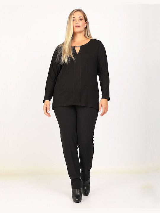 Dina Femei Crepe Pantaloni cu Croială Dreaptă Negru