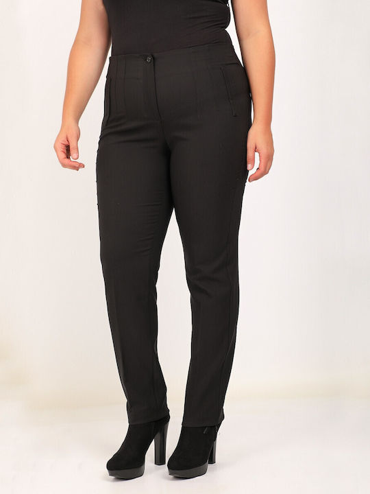 Women's Fabric Trousers Straight Line Black