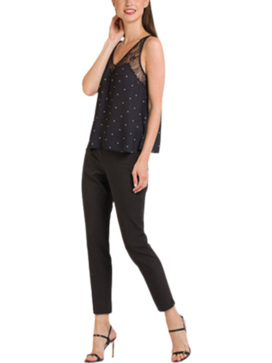 Damen Stoff Capri Hose in Geradem Schnitt Schwarz