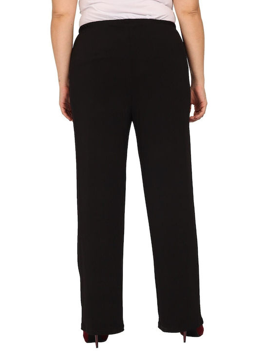 Dina Women's Fabric Trousers in Straight Line Black