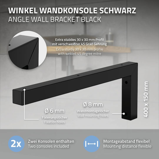 ML-Design Heavy-Duty Metallic Corner Shelf Black 400x150mm 490006973