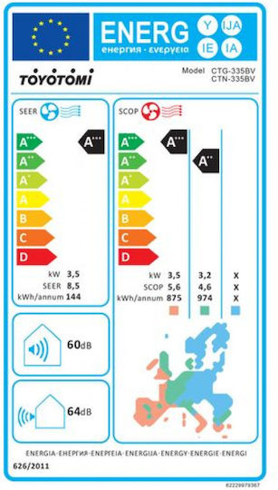 Toyotomi Erai Aparat de Aer Condiționat Inverter 12000 BTU A+++/A++ cu Inteligență Artificială Black Velvet