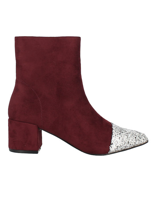 Corina Suede Women's Ankle Boots with Medium Heel Burgundy