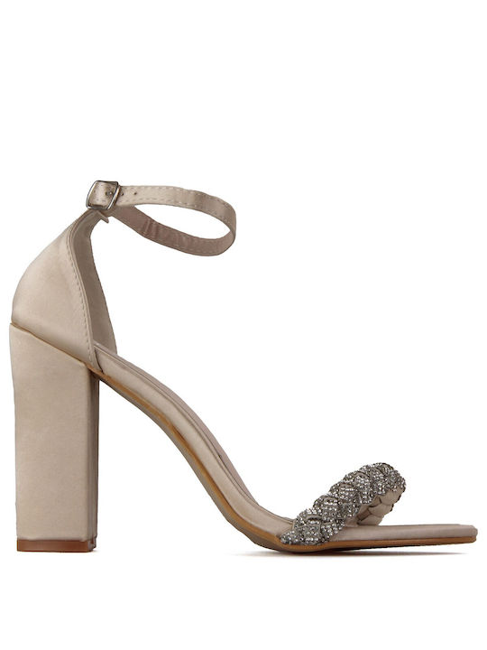 Silia D Fabric Women's Sandals with Strass Beige