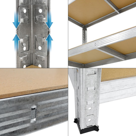 ECD Germany Dexions Galvanized 90x40x180cm With 5 Shelves Total Load Capacity 750kg 4 Pieces