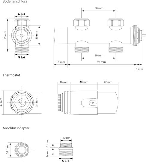 ECD Germany Șină pentru prosoape de Baie 480x1600 Albă