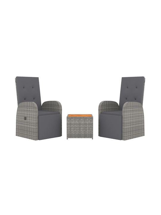 Garden & Outdoor Furniture Set for Small Outdoor Spaces 3 Pieces Gray with Pillows