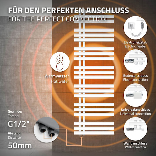 ECD Germany Iron Em Elektrischer Handtuchhalter 1200W 160x50cm Weiß