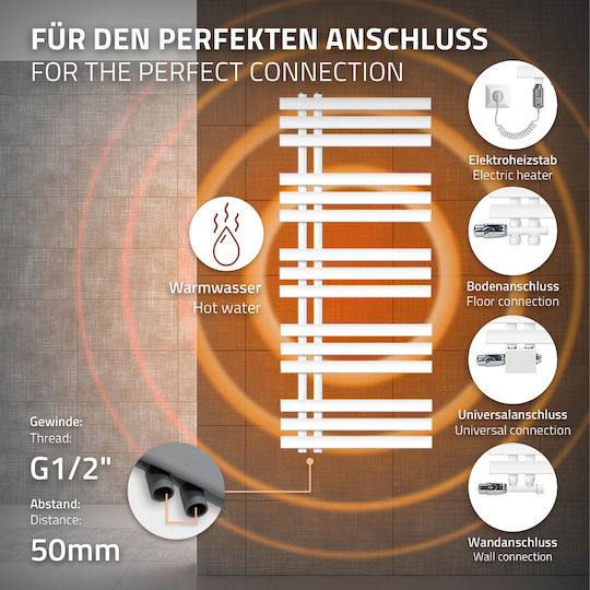 ECD Germany Iron Em Elektrische Handtuchheizkörper 900W 120x50cm Weiße