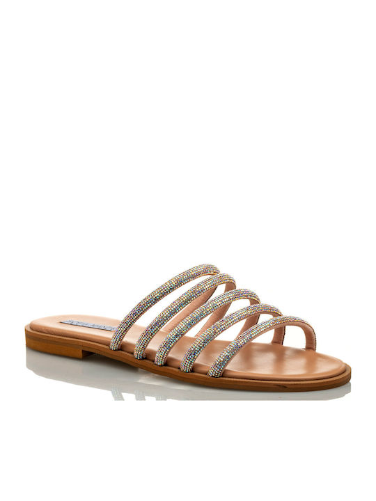 Leder Flache Sandalen für Damen in Silber Farbe