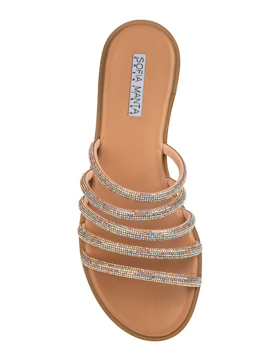 Leder Flache Sandalen für Damen in Silber Farbe