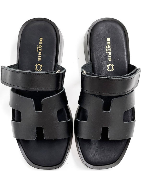 Leather Women's Flat Sandals Flatforms in Black Color