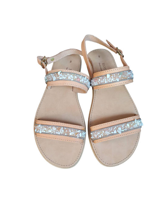 Fashion Beads Leather Women's Flat Sandals in White Color