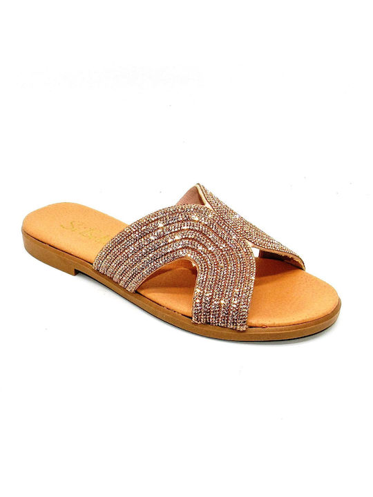 Si Bolleti Leder Damen Flache Sandalen Copper