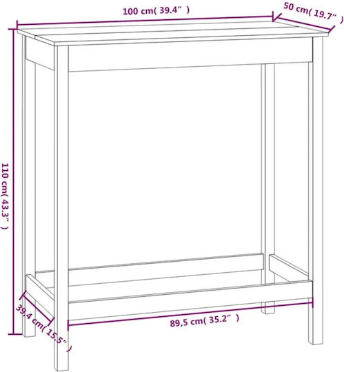Table Bar from Solid Wood 100x50x110cm