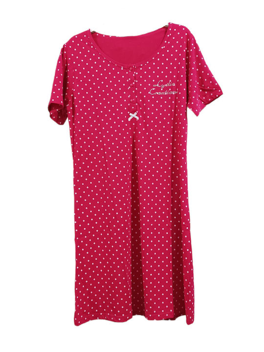 Lydia Creations Summer Cotton Women's Nightdress Pink