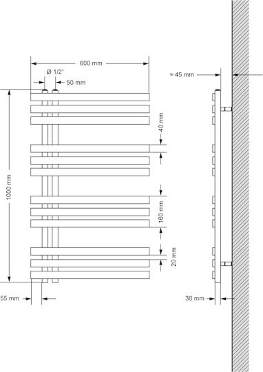 ECD Germany Iron Em Релса за кърпи за Баня 1000x600 Бяла