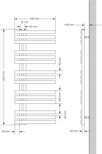 ECD Germany Iron Em Релса за кърпи за Баня 1200x500 Сив