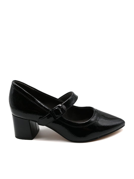 Patent Leather Black Heels with Strap