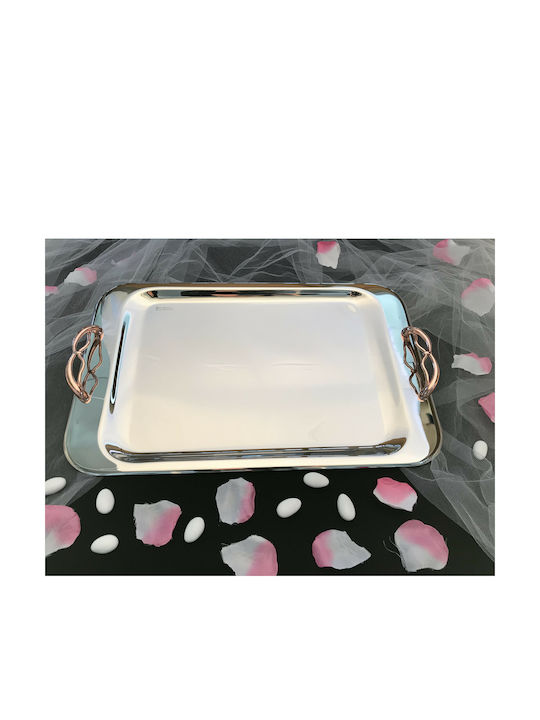 Epiplo-Fos Stainless Steel Rectangular Serving Tray with Handles in Silver Color 42x42cm 0200091 1pcs